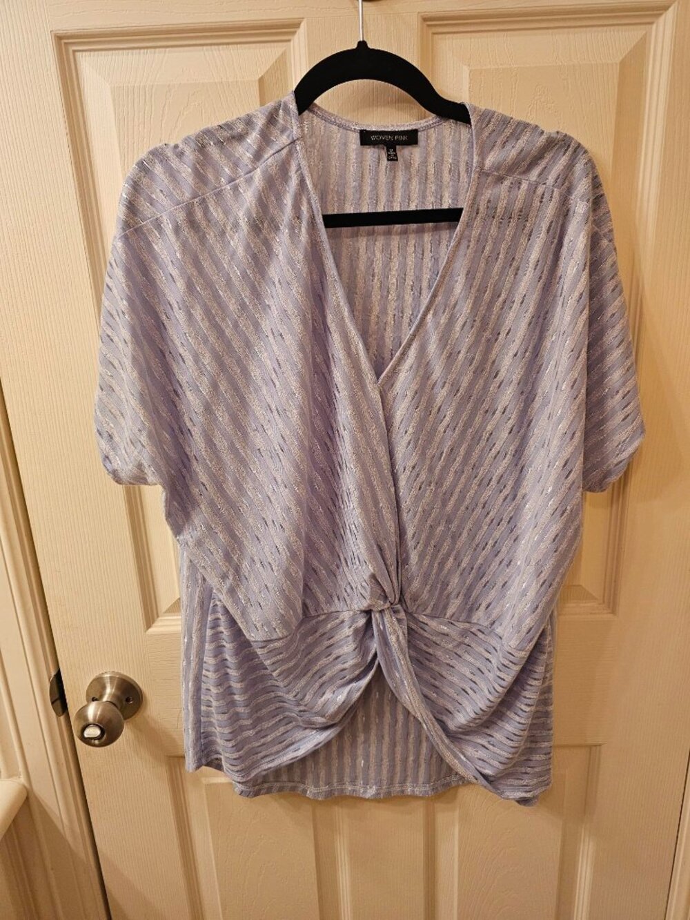 Woven Pink Medium Periwinkle Blue Blouse